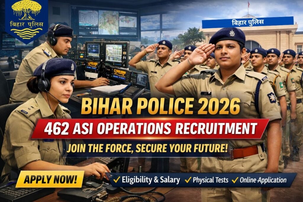 Bihar Police Vacancy 2026 ASI Operations Recruitment Banner with Uniformed Officers and Radio Communication